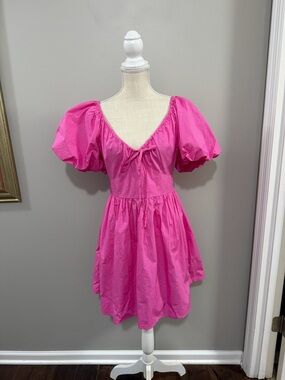 a new day Hot Pink Puff Sleeve Ruched Detail Mini Dress. Size S